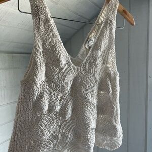 Blue Rain White Crochet Knit Tank Top